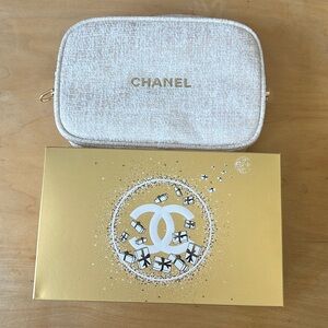 Chanel Beige Makeup Cosmetic Bag